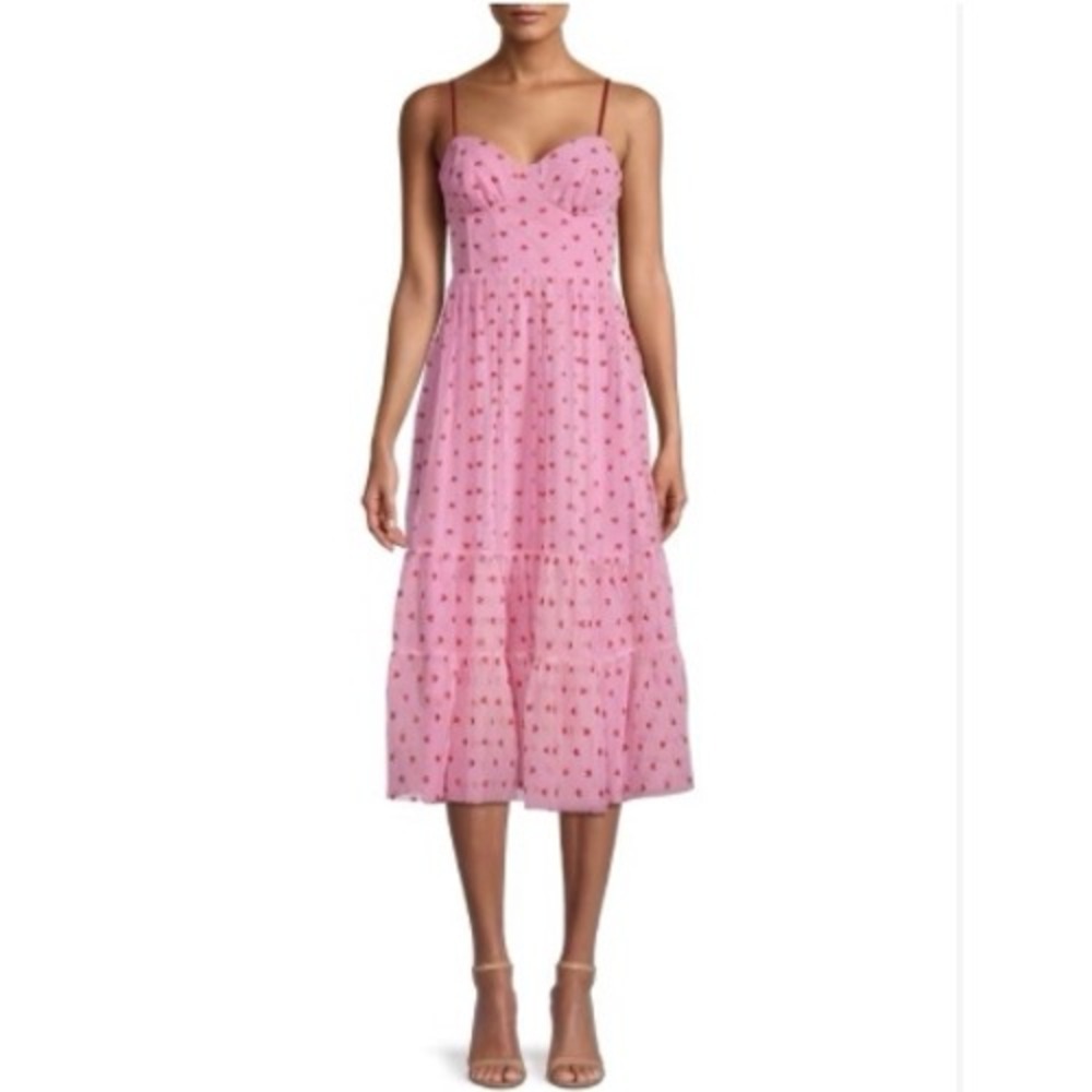 Betsey Johnson Heart Tulle Midi Dress Women 10 Pink Glitter Tiered Bustier